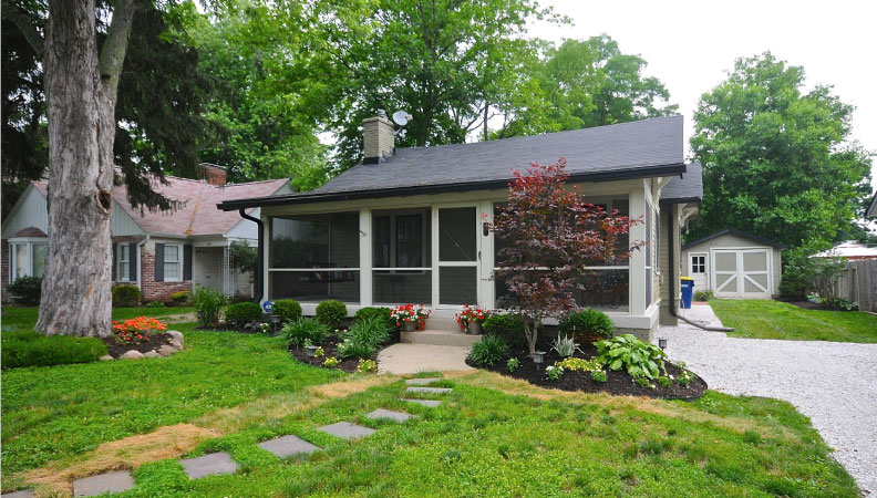 A one-story house in the Broad Ripple neighborhood of Indianapolis, Indiana.