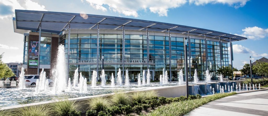 Outside of a performing arts center in Sandy Springs, Georgia