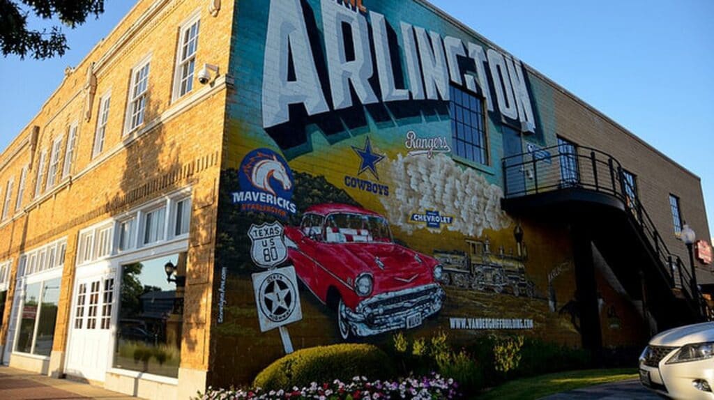 A mural of Arlington on a building in Arlington, Texas