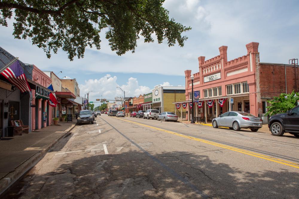 Downtown street of Bastrop during the day