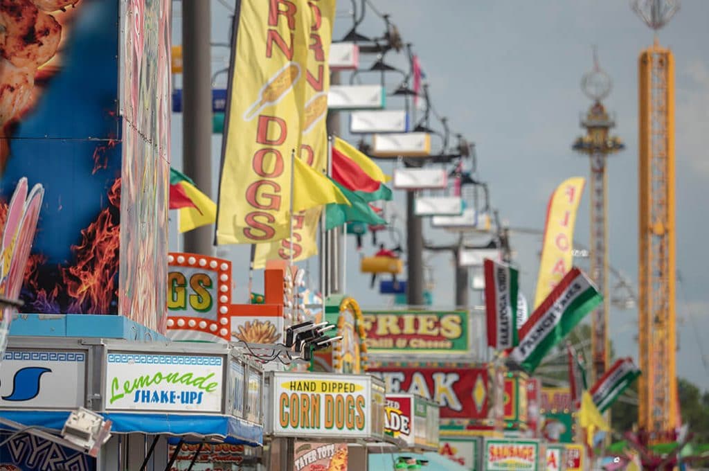 Row of food vendors at the great new york state fair