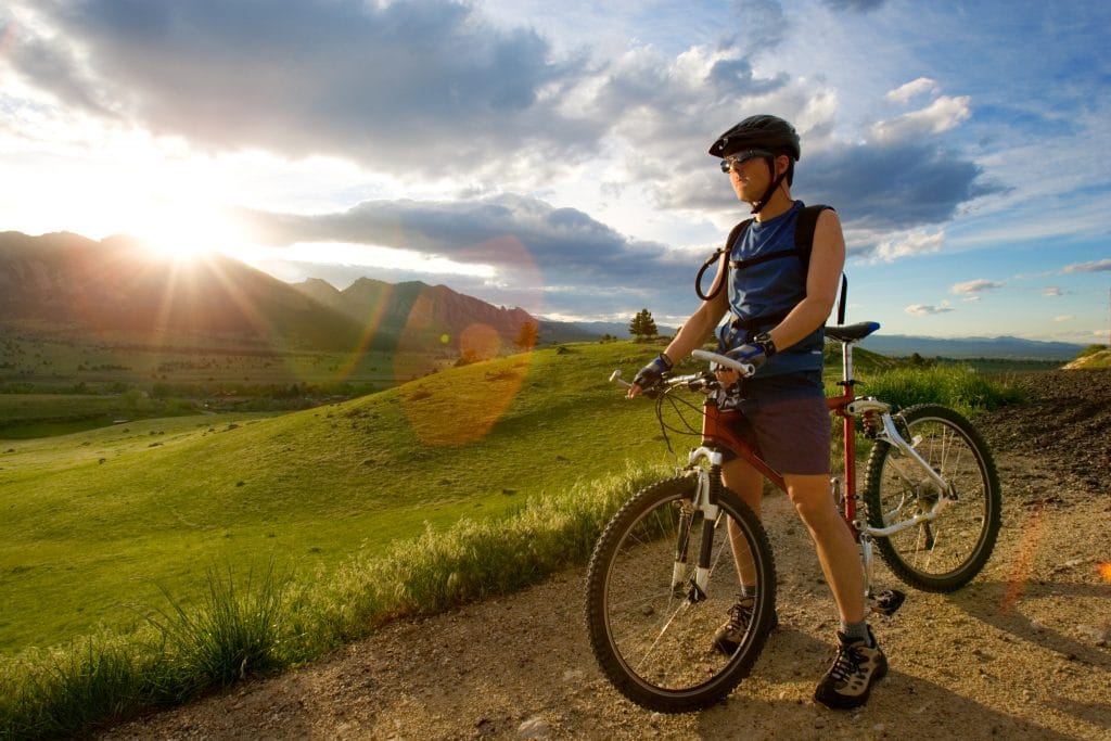 Photo of a man on a mountain bike outside Boulder, Colorado