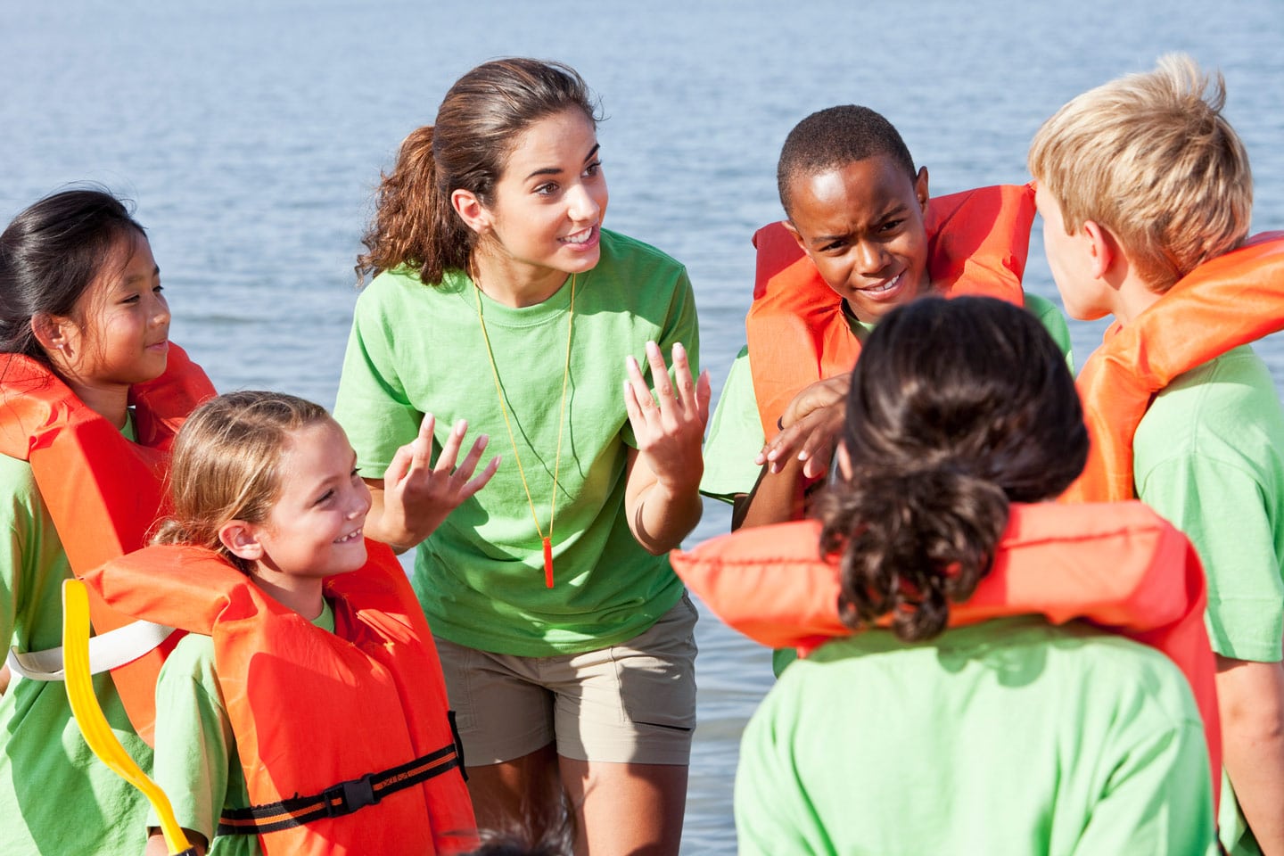 camp counselor with campers