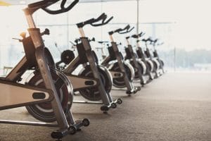 A row of exercise bike machines
