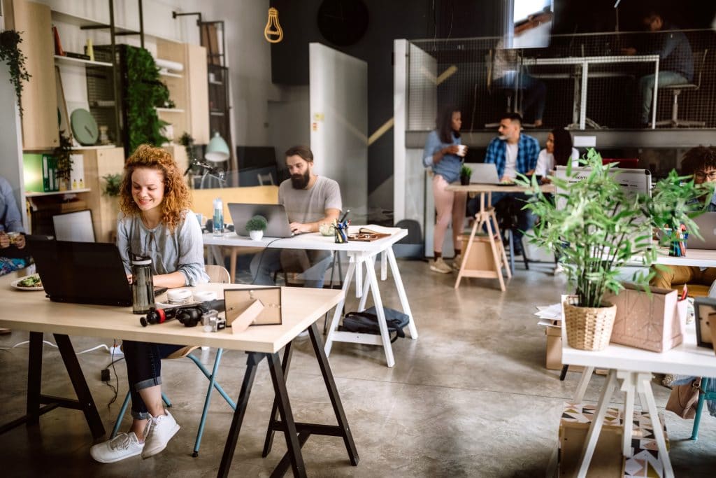 Employees working inside the office  of a sustainable business 