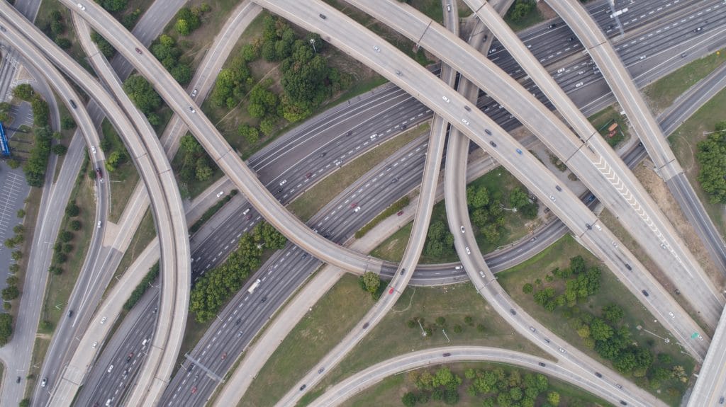 An aerial view of spaghetti junction in Atlanta