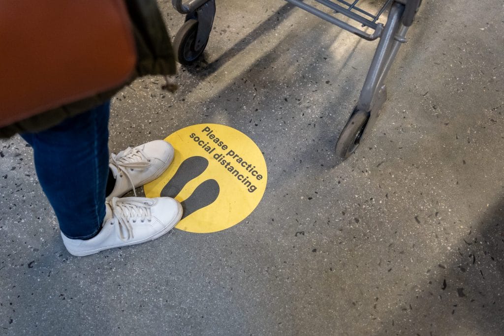 Social distancing floor sticker for shoppers in-store and for curbside pickup