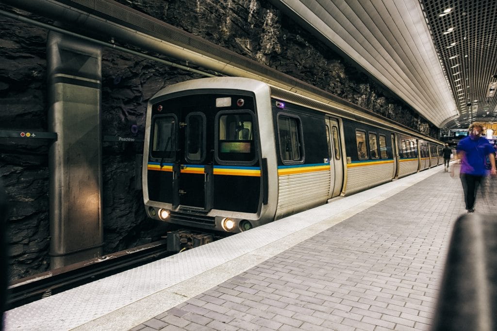 A train arriving inside a MARTA station