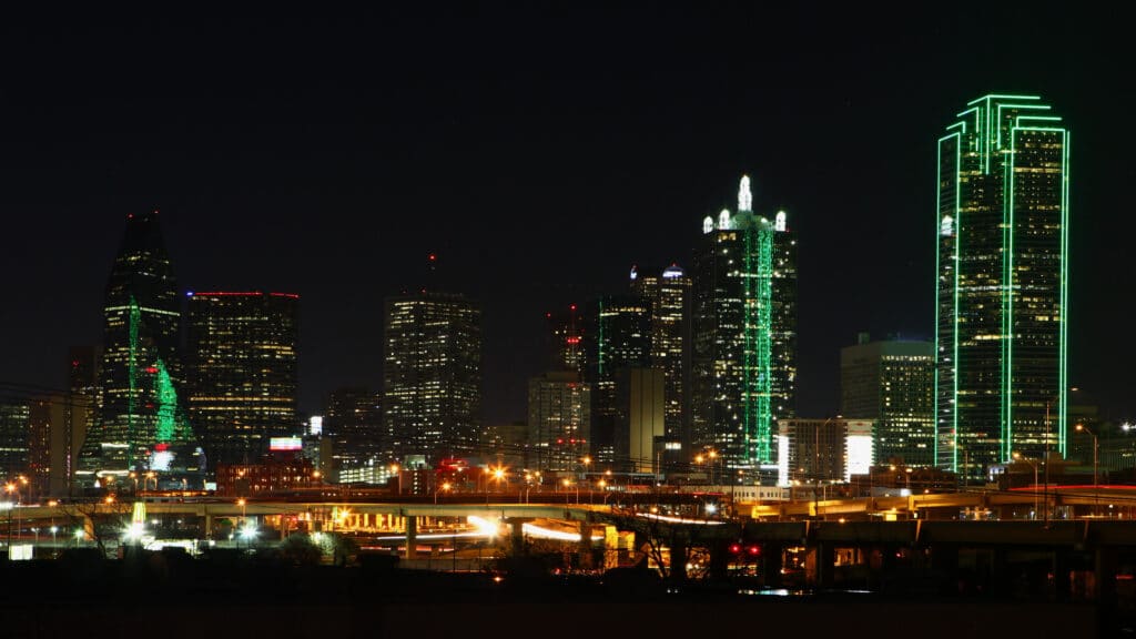 View of the Dallas skyline at night