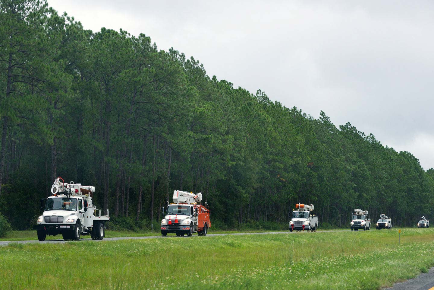 disaster response trucks on highway