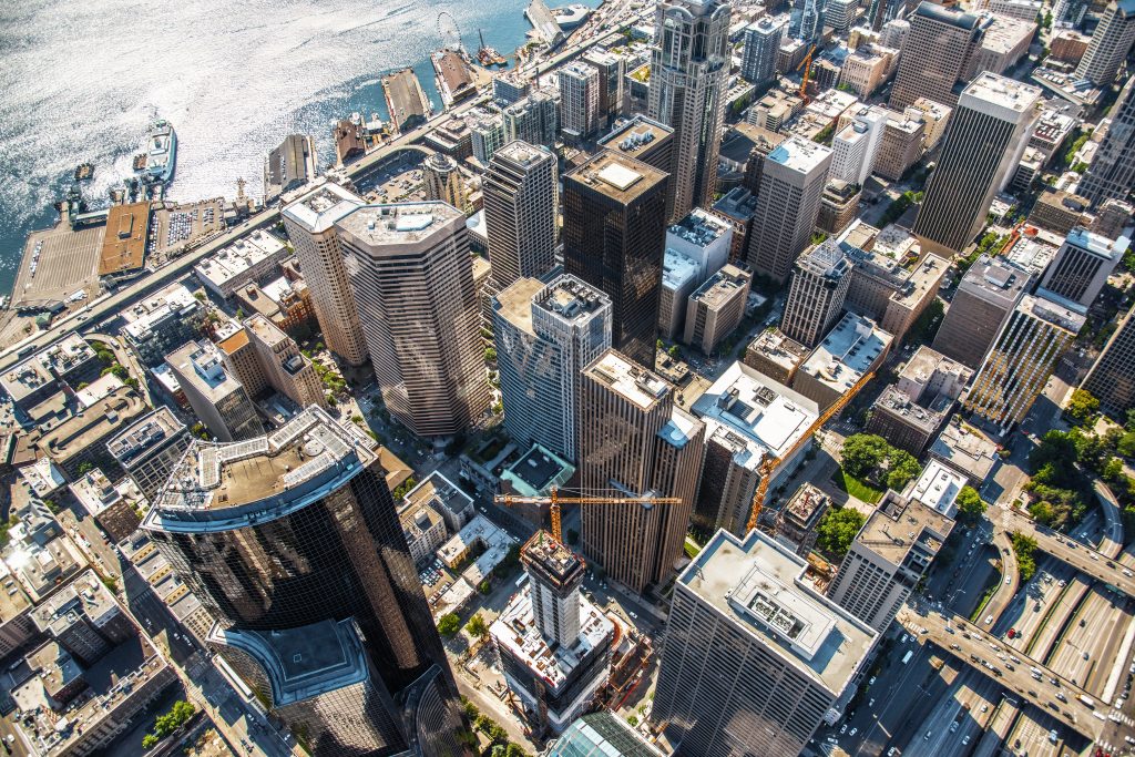The Seattle skyline from an arial view