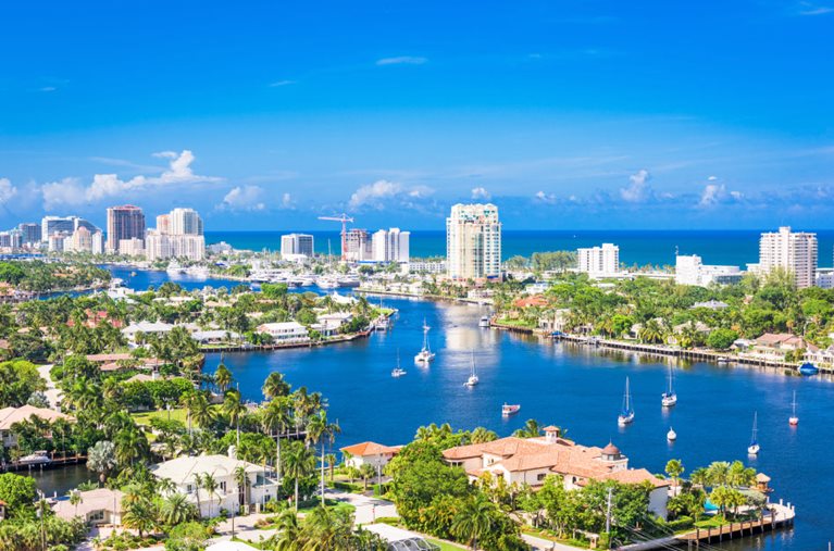Aerial view of Fort Lauderdale, Florida, on a gorgeous summer day.
