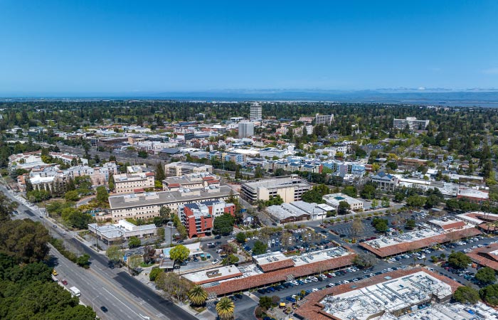 Aerial view of Menlo Park, California, a suburb of San Jose.