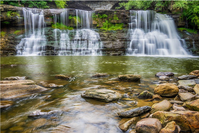 View of the beautiful Chagrin Falls in Chagrin Falls, Ohio, near Cleveland.