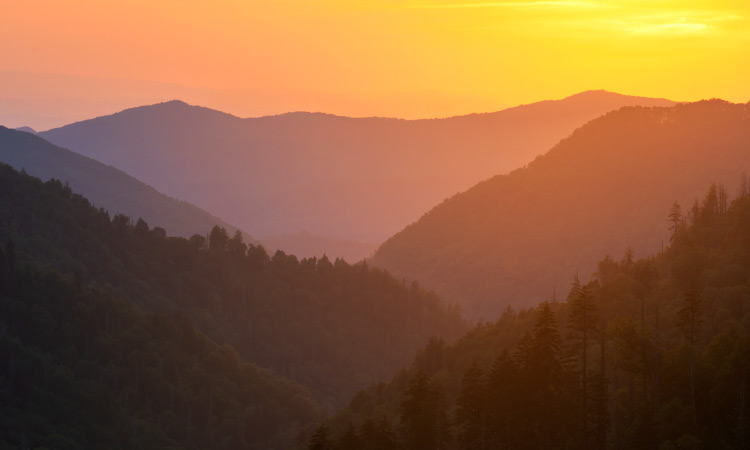 Sunset in the Great Smoky Mountains National Park near Knoxville, Tennessee