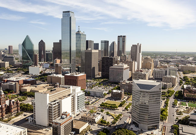 The Dallas skyline on a sunny day
