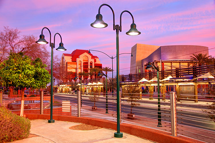 Downtown Mesa at dusk.