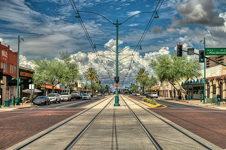 The trolley tracks of downtown Mesa