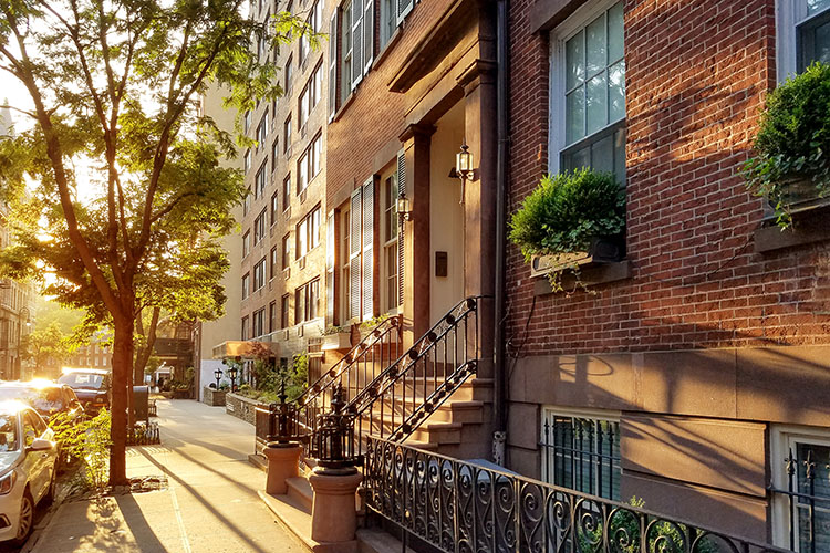 Brownstone apartment buildings in Greenwich Village, New York City