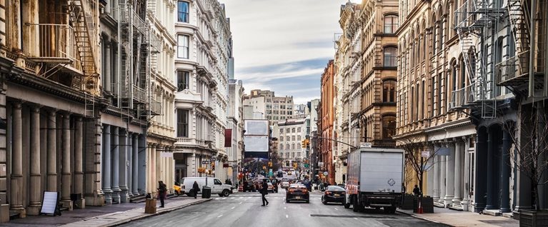The busy, crowded streets of a major American city