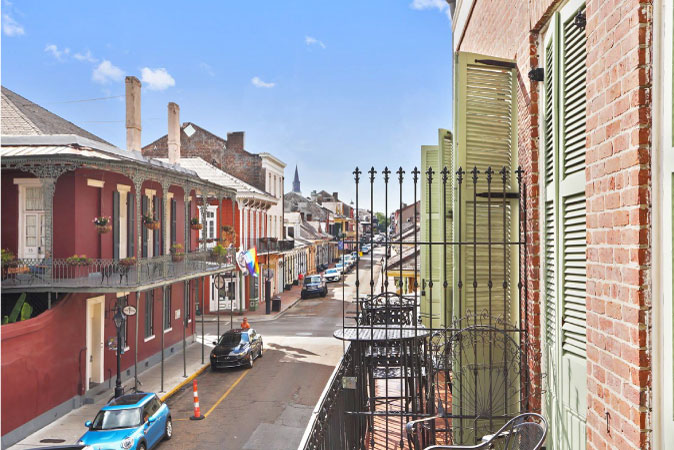 The view from a residential balcony in the French Quarter of New Orleans, Louisiana.