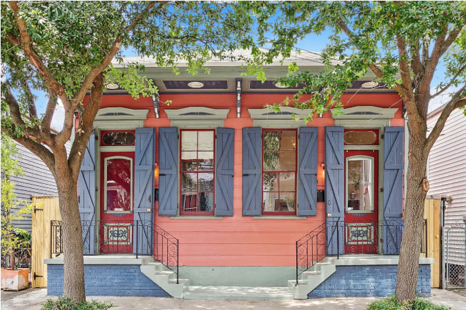 A colorful duplex in the Bywater neighborhood of New Orleans.