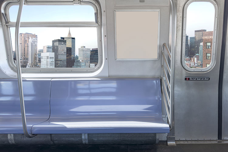 The New York skyline seen from a train