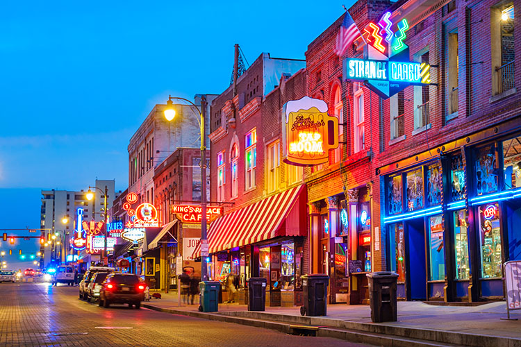 Beale Street aglow at night