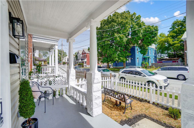 The view from a front porch in Northside, Cincinnati, on a sunny day