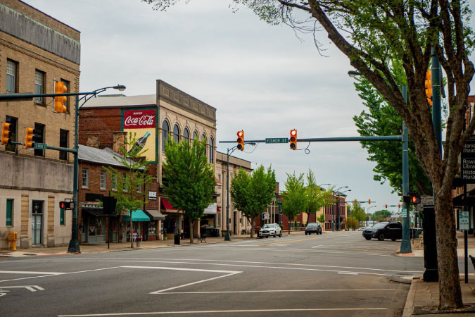 View of downtown Salisbury, North Carolina, on a quiet summer day