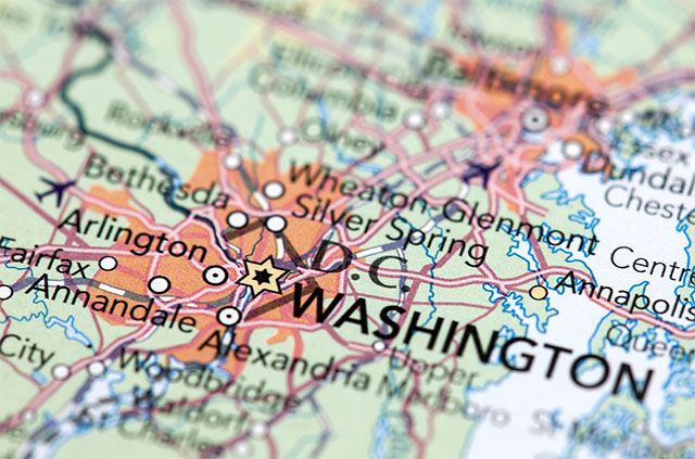 A map of Washington D.C. and its surrounding area