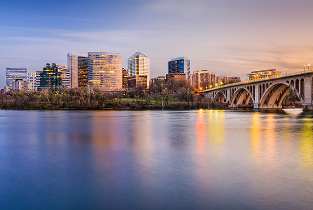 The skyline of Arlington, VA from across the water