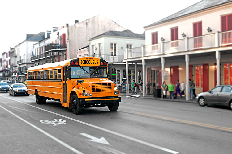 A school bus in the streets of New Orleans