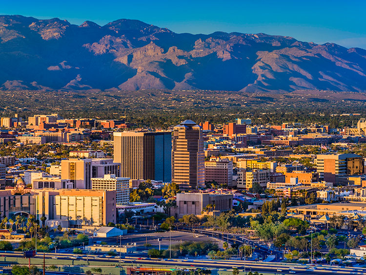 Tucson, Arizona’s skyline with the Santa Catalinas mountain range in the background