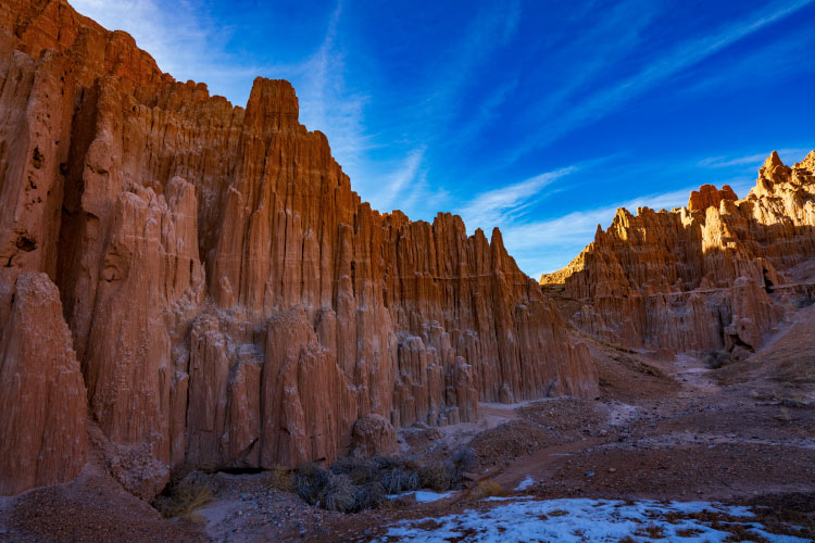 The sun is rising behind Cathedral Gorge State Park in Panaca, Nevada. 