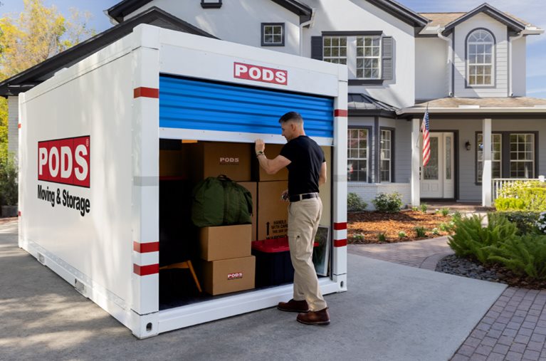Thanks to the use of his PCS moving checklist, this soldier is nearly done packing up his PODS portable moving container for his PPM.