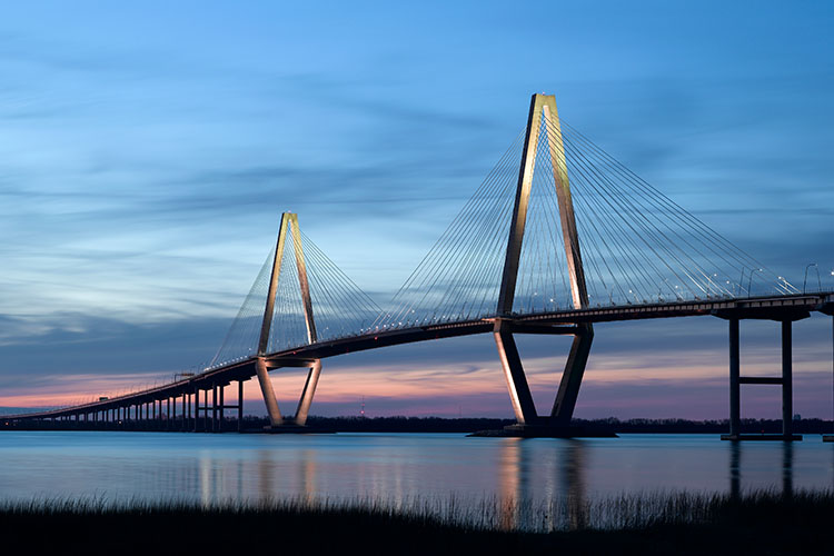 The Cooper River Bridge in Charleston, SC at twilight