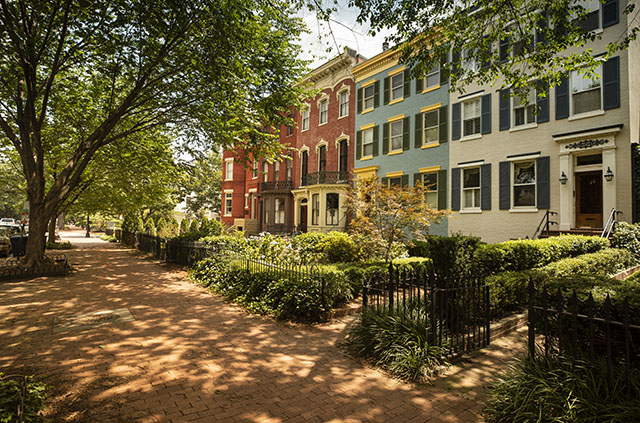A row of townhomes in the Capitol Hill neighborhood of Washington, D.C.