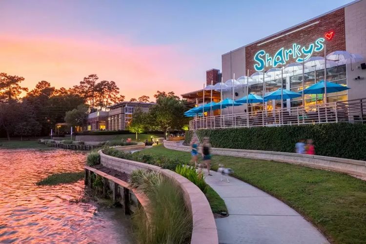 The Sharky's restaurant in Houston, Texas at sunset 