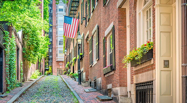 A city street in Boston during the day