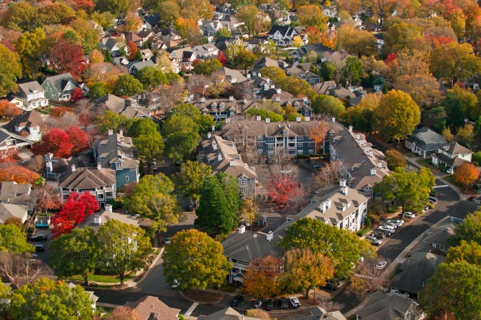 Aerial view of a neighborhood in Charlotte, North Carolina