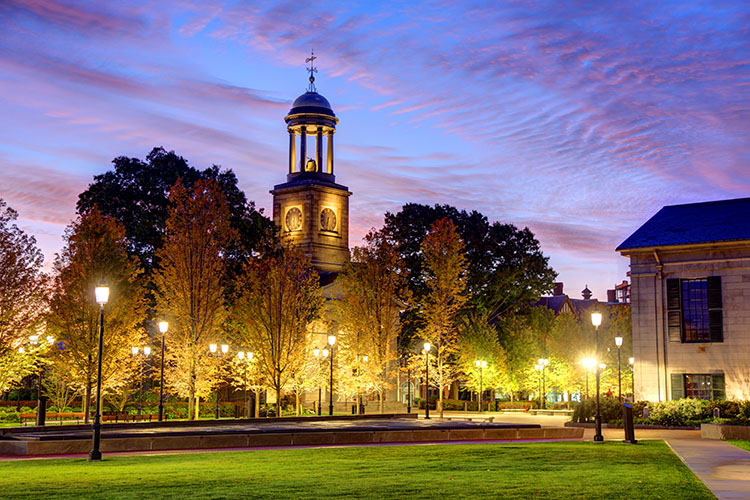 Downtown Quincy, Massachusetts in the evening.