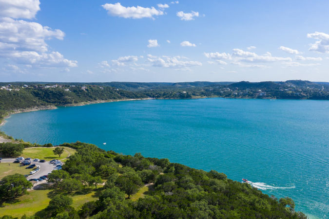 Aerial view of Canyon Lake in Canyon Lake, Texas — a beautiful city near San Antonio, Texas.