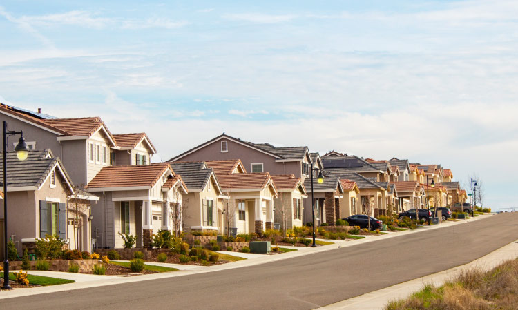 A row of single-family homes in the Otay Ranch neighborhood of Chula Vista, California.