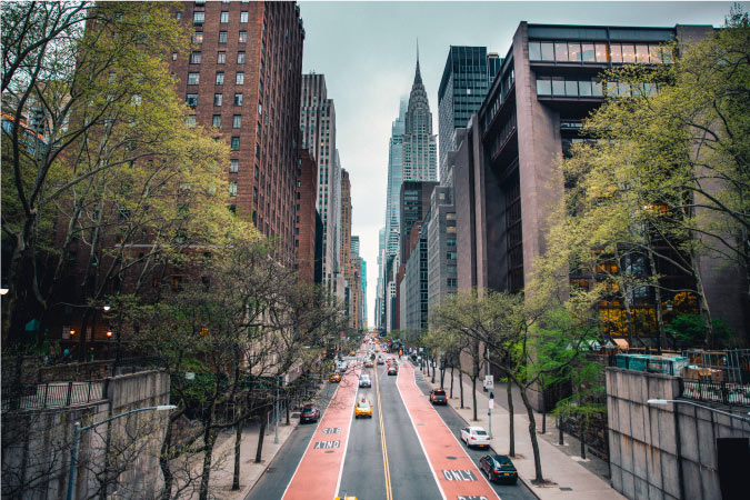 View of the Empire State Building from the Murray Hill neighborhood in Manhattan.