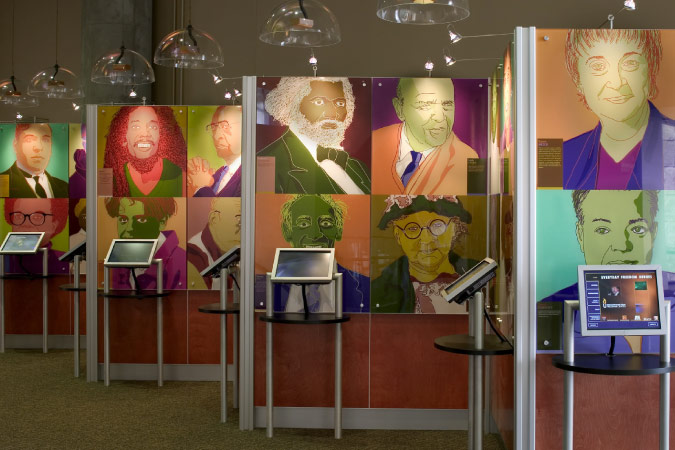A colorful display of important figures from the past at Cincinnati’s National Underground Railroad Freedom Center.