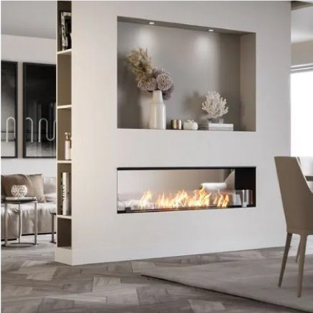 If you have an open-concept home but also have multiple people working from home, a room divider fireplace is a natural way to add an extra sense of separation.