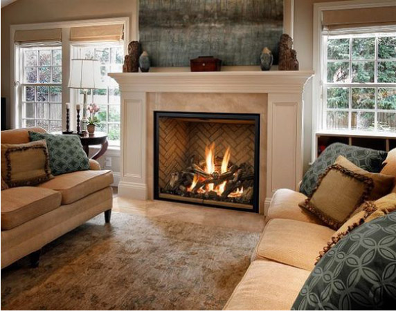 A traditional gas fireplace will feel right at home in a cozy living area. 