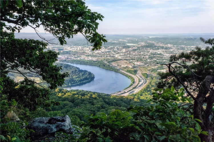 Mountain-top view of Chattanooga and the Tennessee River seen from Lookout Mountain, Tennessee. 