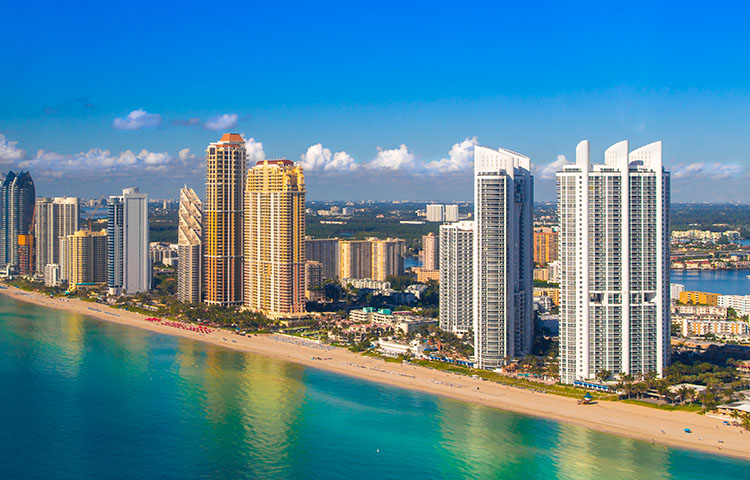 High-rise condominiums tower on Sunny Isles Beach, Florida